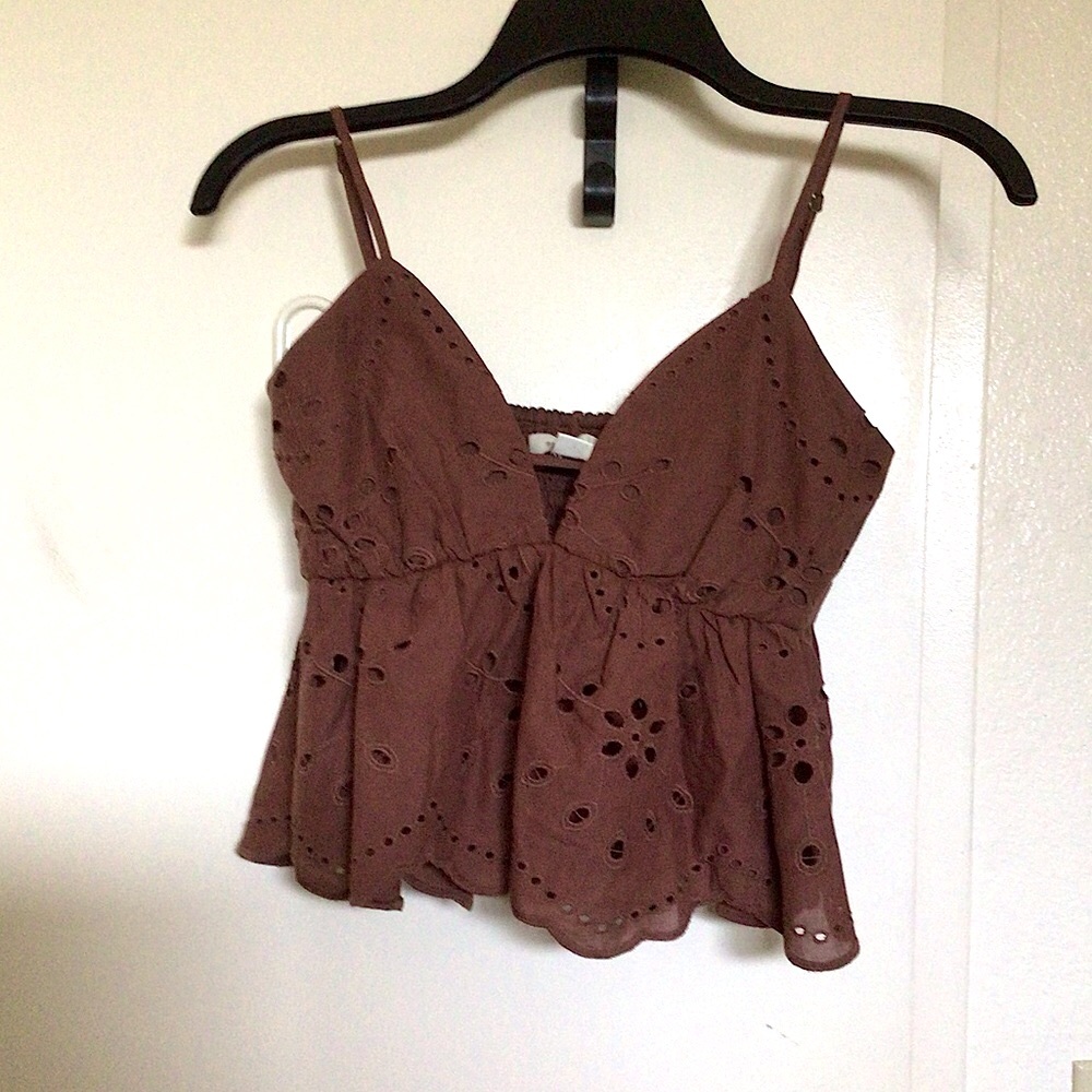Band Of The Free Brown Eyelet Crop Top
